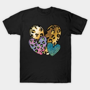 Three hearts animal Patterns Cheetah pattern valentines T-Shirt